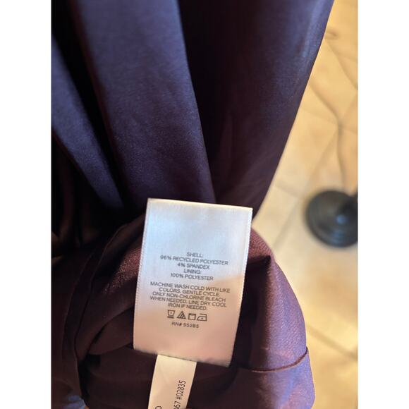 EXPRESS Satin Merlot Brown Long Puff Sleeve Faux Wrap Tie Mini Dress - Picture 8 of 13